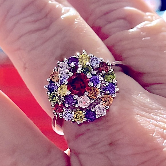 Multigem ring sterling silver: Garnet/amethyst/topaz/citrine sparkly pavé sz 10? - Picture 2 of 6